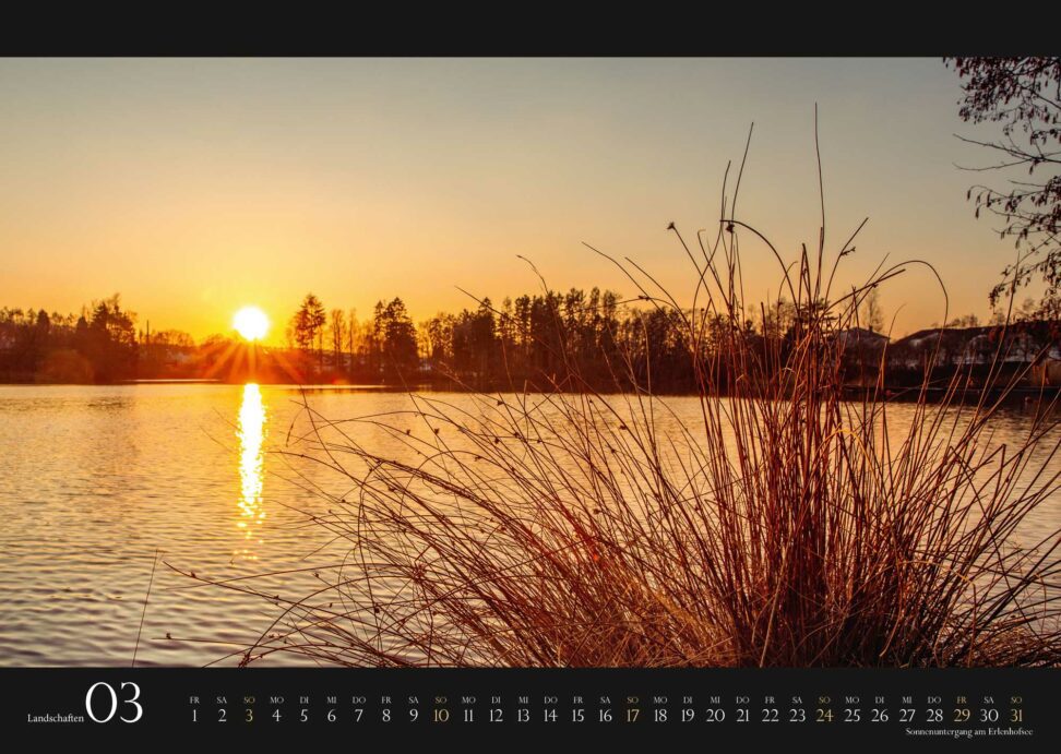 Kalendarblatt März: Sonnenuntergang am Erlehnhofsee