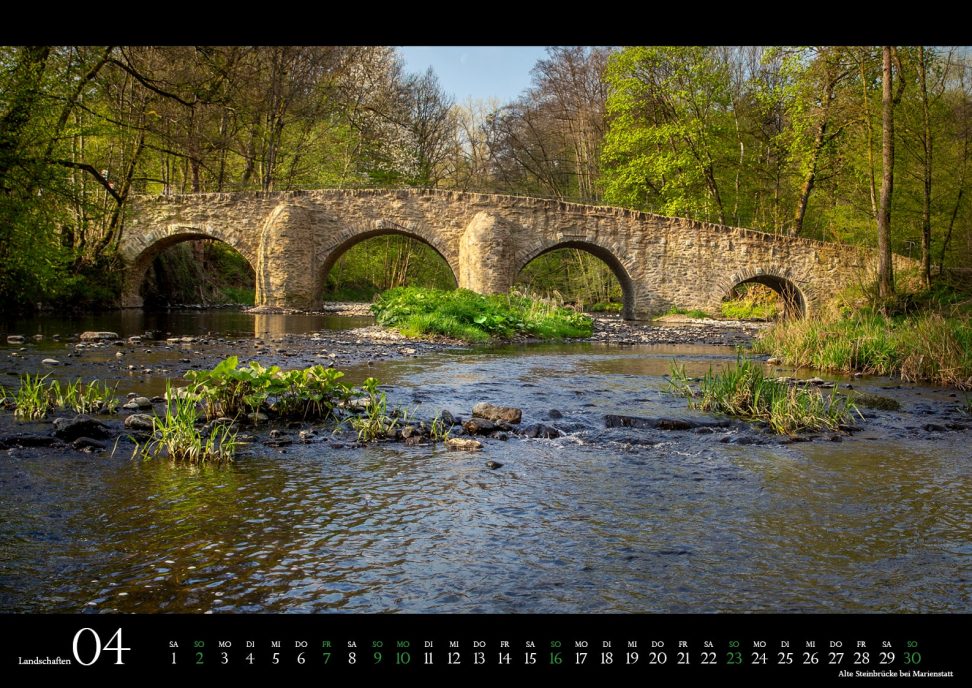 Kalender Westerwald 2023 April: Alte Steinbrücke bei Marienstatt