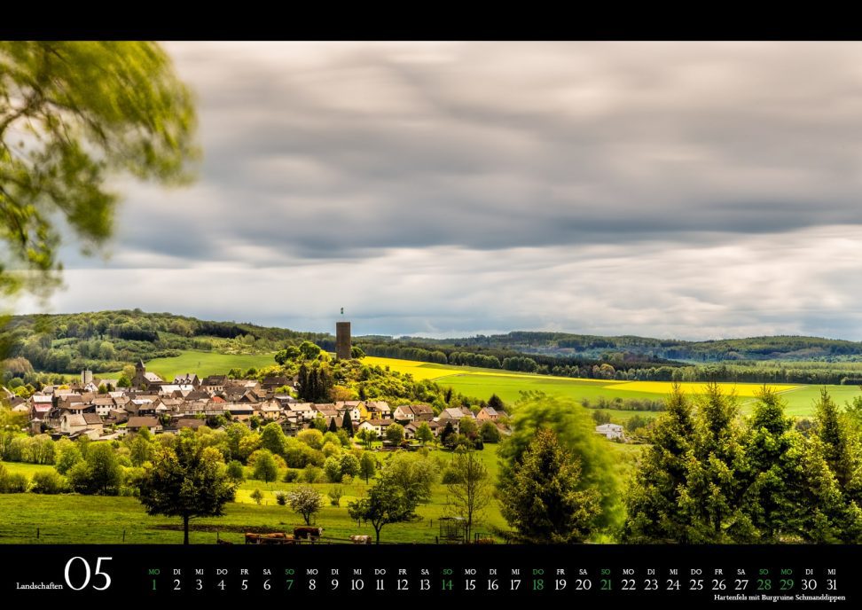 Kalender Westerwald 2023 Mai: Hartenfels mit Burgruine Schmanddippen