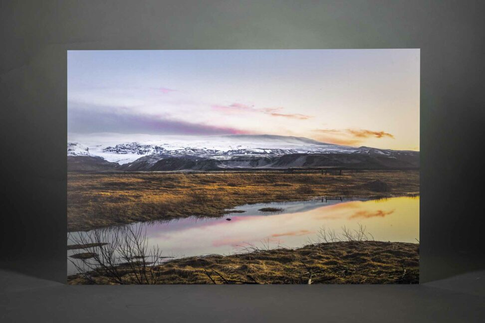 Wandbild Vulkan Katla in Island gedruckt auf Alu-Verbundplatte. Ausstellungsware als Sonderangebot