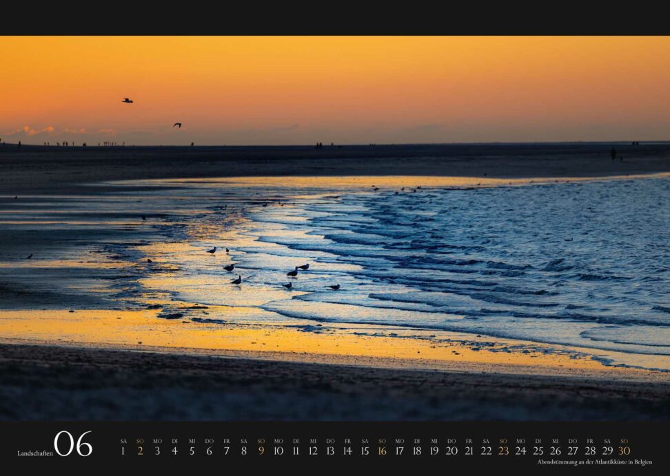 Kalender Europa Landschaft 2024: Sonnenuntergang Atlantikküste Belgien