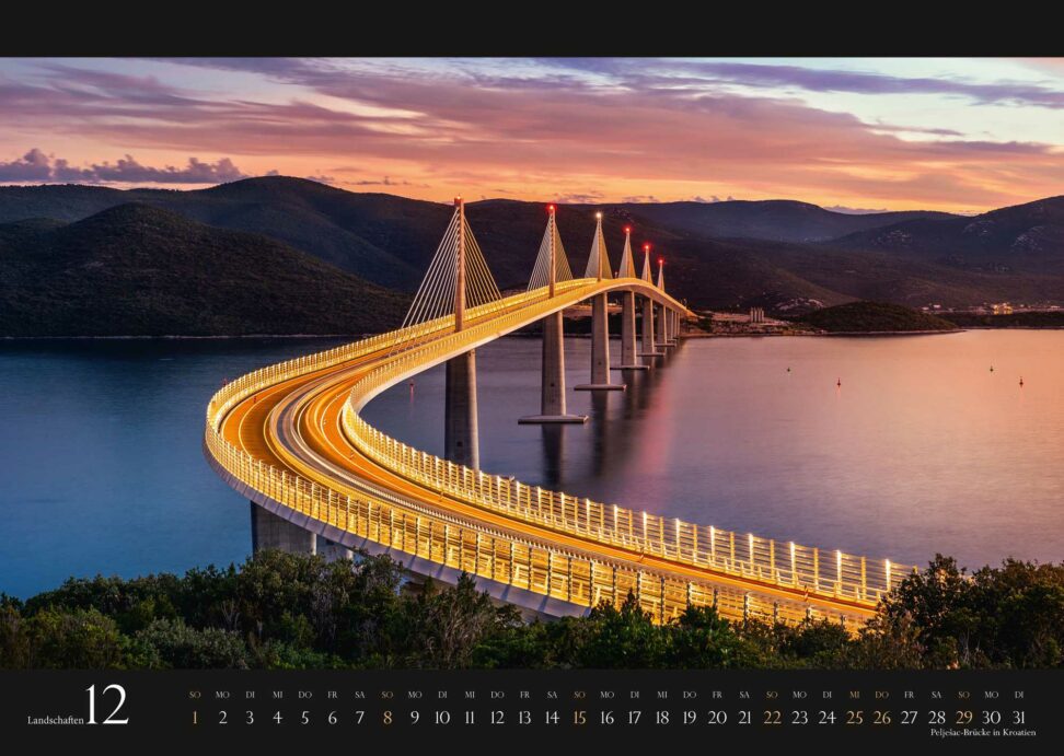 Kalender Europa Landschaft 2024: Peljesac Brücke - Dezember