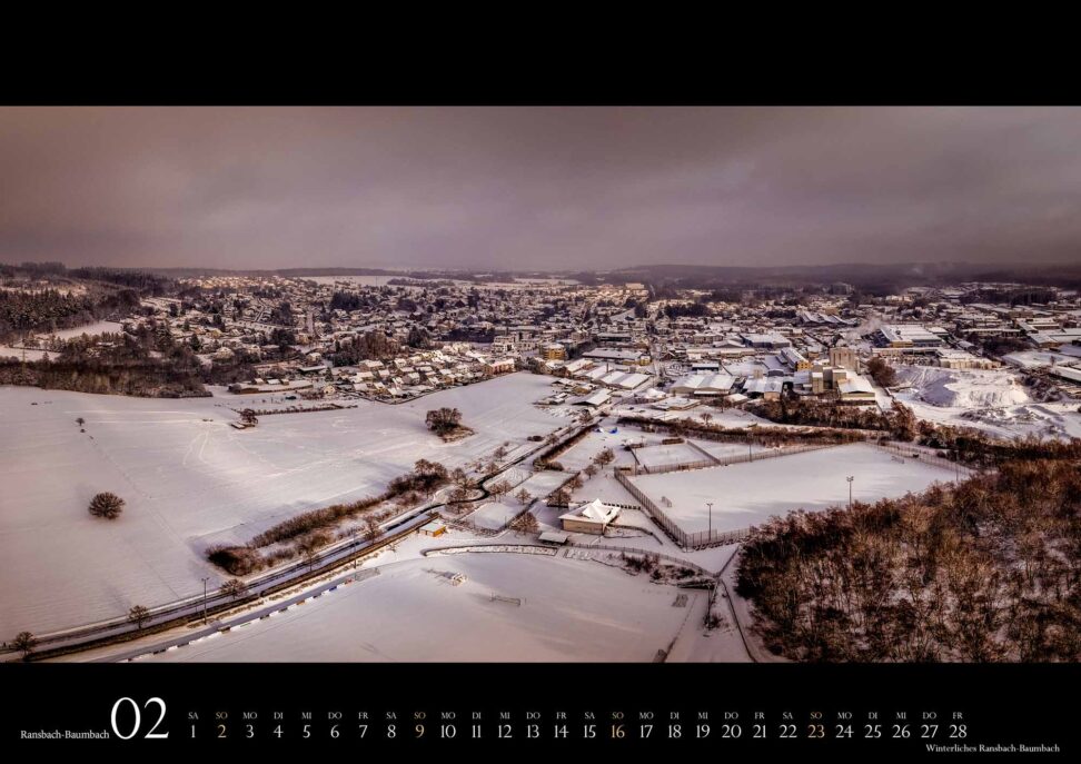 Monatsblatt Februar des Wandkalenders Ransbach-Baumbach 2025: Winterliches Ransbach-Baumach