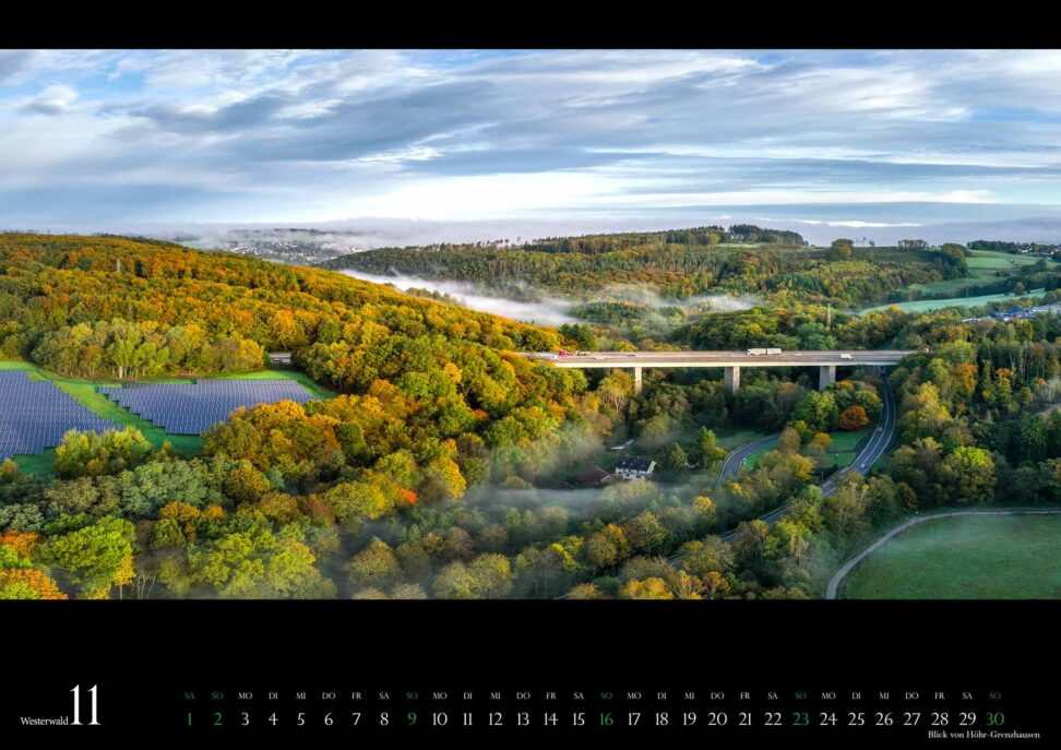 November Monatsblatt des Wandkalenders Westerwald 2025: Blick von Höhr-Grenzhausen