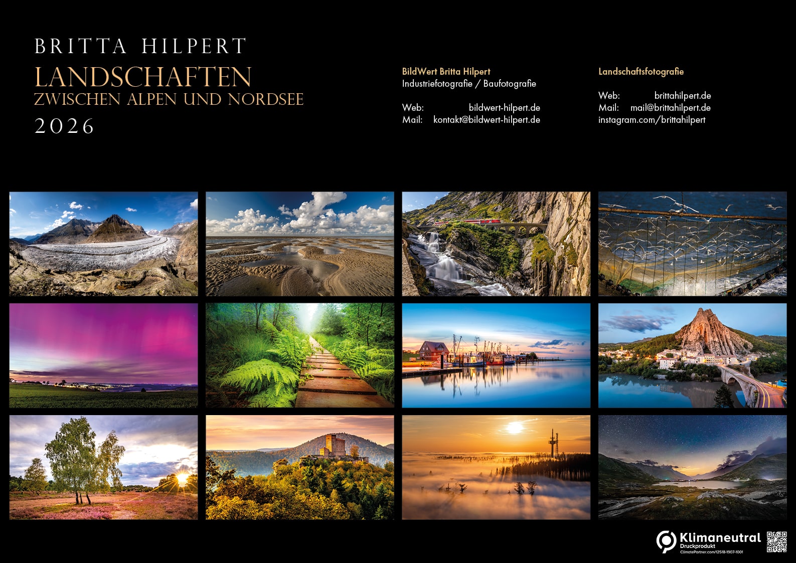 Kalender  2026 Landschaften zwischen Alpen und Nordsee Übersicht Landschaftskalender 2026 Alpen-Nordsee Übersicht: Blick in weite Landschaften